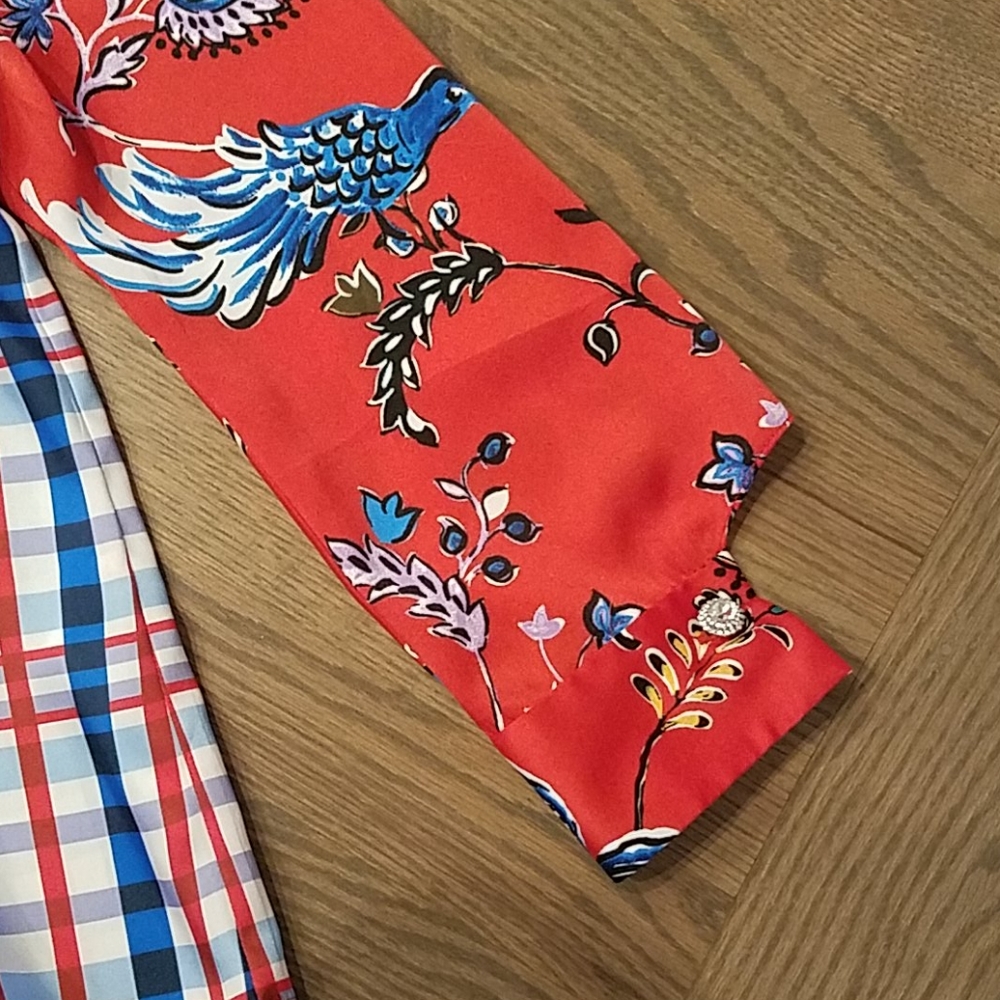 Zara Floral & Plaid Patchwork Print Top, Size Small - Picture 3 of 5